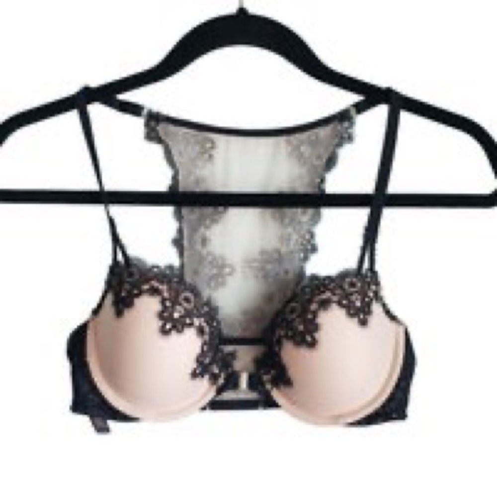 Black and Nude Lace Demi Bra Front Closer Victorias Secret Bra